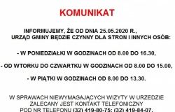 Zmiana zasad funkcjonowania Urzędu Gminy od 25.05.2020